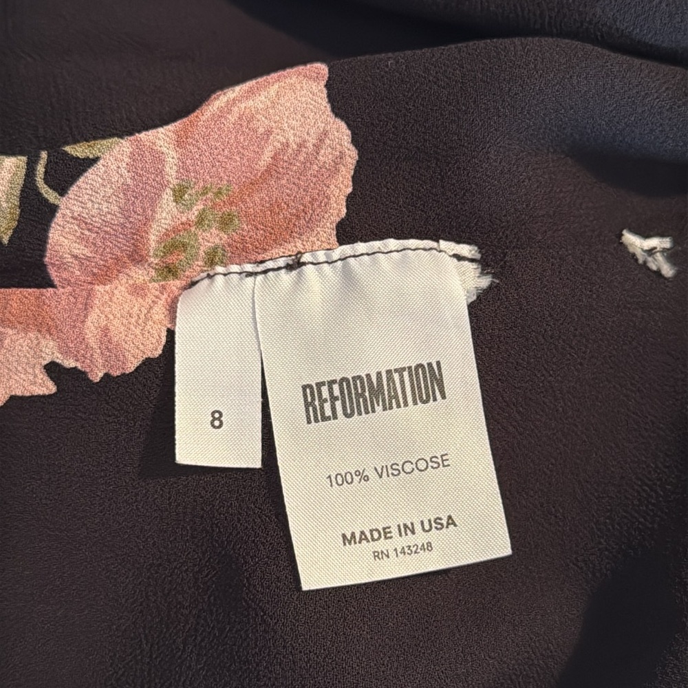 Reformation Black Dress with Pink Floral Design size 8 - Picture 9 of 9